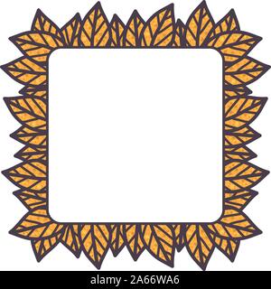 Cornice quadrata con foglie di colore giallo per il messaggio di saluto di design. Composizione d'autunno. Vettore di creativi concetto. Illustrazione Vettoriale