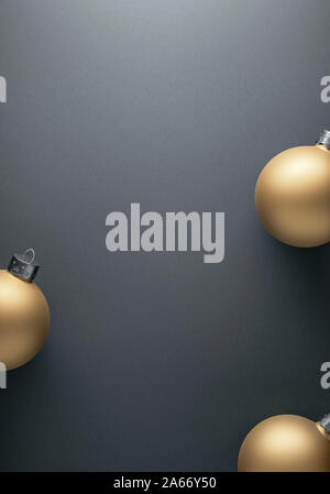 Christmas baubles grigio sul gradiente dello sfondo per il design moderno vacanze inverno card. Modello di progetto o arte biglietto di auguri. Foto Stock