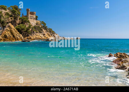 Castillo d'en Plaja castello, Lloret de Mar, Costa Brava Catalogna Foto Stock