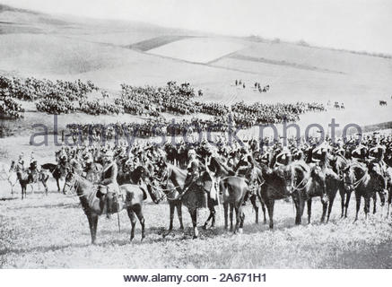 WW1 tedesco divisione di cavalleria su parade, vintage fotografia dal 1914 Foto Stock