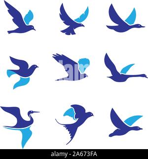 Set di flying bird logo vettore concetto, creativo Flying Bird logo modello vettoriale Illustrazione Vettoriale