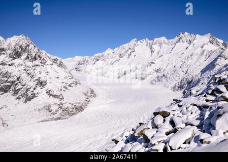 Der Grosse Aletschgletscher, Aletscharena in den Berner Alpen, Vallese, Svizzera, Europa Foto Stock