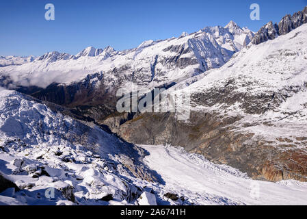Der Grosse Aletschgletscher, Aletscharena in den Berner Alpen, Vallese, Svizzera, Europa Foto Stock