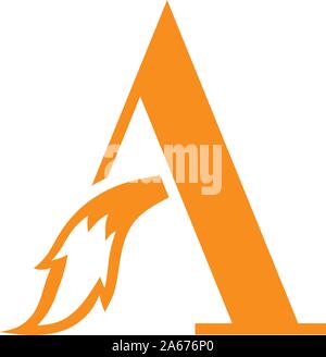 Lettera iniziale A con vettore modello di logo con coda di volpe Illustrazione Vettoriale