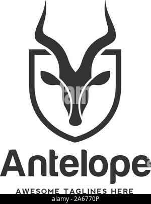 Logotipo dell'Impala stilizzato artistico. Antelope silhouette animali selvatici. Design del logo Creative Art Illustrazione Vettoriale