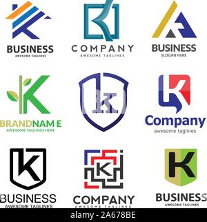 Creative lettera k set logo design concept, lettera k logo design semplice modello business corporate Illustrazione Vettoriale