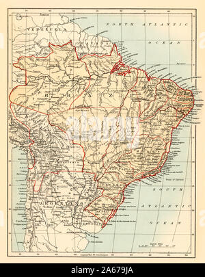 Mappa di Brasile, 1870s. Litografia a colori Foto Stock