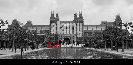 Una foto in bianco e nero del mio segno di Amsterdam, Amsterdam. Foto Stock