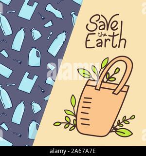 Borsa Eco disegnati a mano in stile scarabocchi. Stile eco. Assenza di plastica. Rifiuti Zero concetto illustrazione. Illustrazione Vettoriale