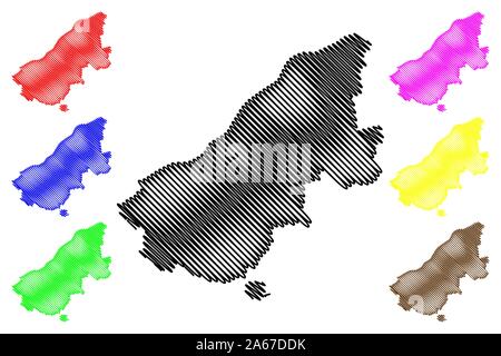 Ruse provincia (Repubblica di Bulgaria, province della Bulgaria) mappa illustrazione vettoriale, scribble sketch Oblast Rusenska mappa Illustrazione Vettoriale