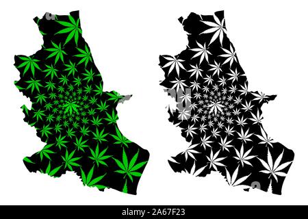 Nong Bua Lamphu provincia (Regno di Thailandia, Siam, province della Thailandia) mappa è progettato Cannabis leaf verde e nero, di Nong Bua Lam Phu mappa fatta o Illustrazione Vettoriale