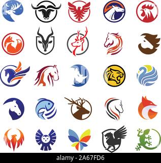 creativo semplice e moderno animali colorato vettore logo Illustrazione Vettoriale