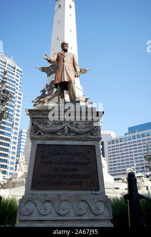 P. OLIVER morton statua all'indiana membro soldati e marinai monumento Monument Circle Indianapolis in Indiana USA Foto Stock