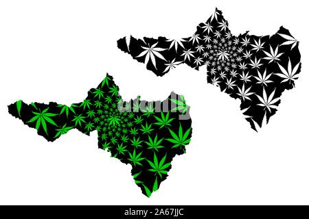 Nakhon Sawan provincia (Regno di Thailandia, Siam, province della Thailandia) mappa è progettato Cannabis leaf verde e nero, Nakhon sawan mappa fatta di marij Illustrazione Vettoriale