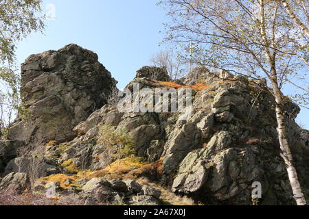 Blick auf die Bruchhauser Steine im Hochsauerland Foto Stock