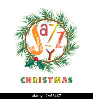 Jazzy Natale vacanze musica fest mano disegnato piatto vettore icona Illustrazione Vettoriale