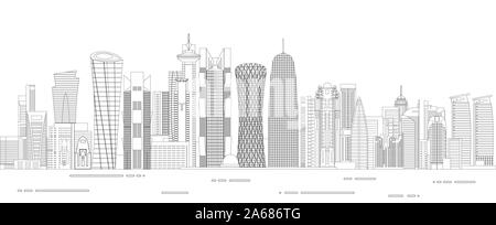 Doha cityscape line art style dettagliata illustrazione vettoriale Illustrazione Vettoriale