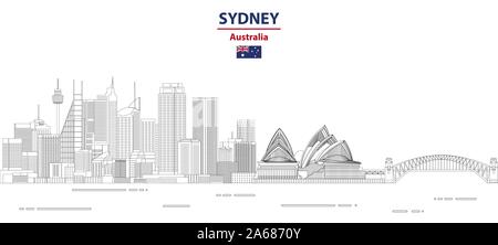 Sydney cityscape linea stile arte illustrazione vettoriale Illustrazione Vettoriale