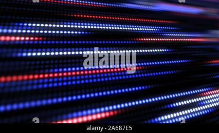 Blu, bianco e rosso tecnologia astratta sullo sfondo di un po' di luce dot strisce. Motion sventolando incandescente d-focalizzata pallina particelle. Abstract creative pop moto colorati. Foto Stock