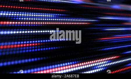 Blu, bianco e rosso tecnologia astratta sullo sfondo di un po' di luce dot strisce. Motion sventolando incandescente d-focalizzata pallina particelle. Abstract creative pop moto colorati. Foto Stock