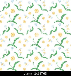 Modello senza cuciture con fiori, foglie e rami. Vettore infinite colorato sfondo floreale. L'elegante illustrazione per stampe di moda, tessuto, rottami Illustrazione Vettoriale