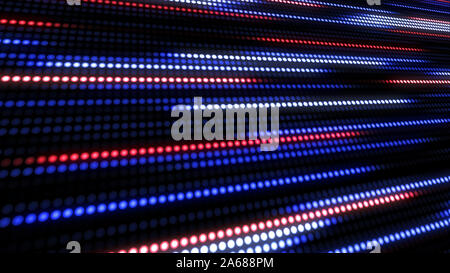 Blu, bianco e rosso tecnologia astratta sullo sfondo di un po' di luce dot strisce. Motion sventolando incandescente d-focalizzata pallina particelle. Abstract creative pop moto colorati. Foto Stock