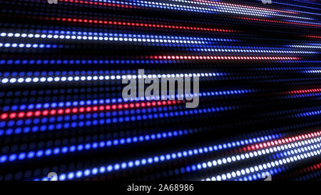 Blu, bianco e rosso tecnologia astratta sullo sfondo di un po' di luce dot strisce. Motion sventolando incandescente d-focalizzata pallina particelle. Abstract creative pop moto colorati. Foto Stock