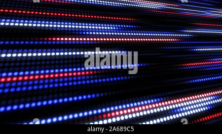 Blu, bianco e rosso tecnologia astratta sullo sfondo di un po' di luce dot strisce. Motion sventolando incandescente d-focalizzata pallina particelle. Abstract creative pop moto colorati. Foto Stock