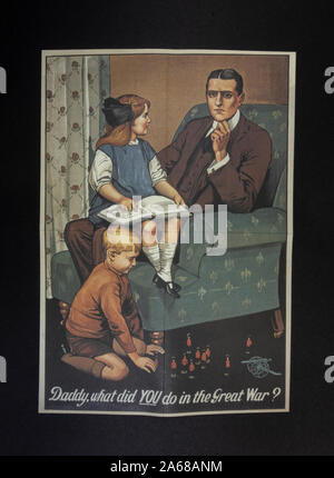 'Daddy, cosa hai fatto nella Grande Guerra?' poster di reclutamento, un pezzo di replica cimeli dalla prima guerra mondiale. Foto Stock