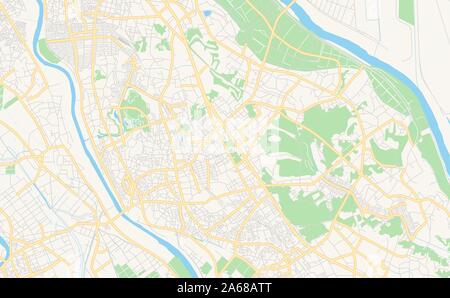 Versione stampabile cartina stradale di Noda, Prefettura di Chiba, Giappone. Mappa modello per uso aziendale. Illustrazione Vettoriale