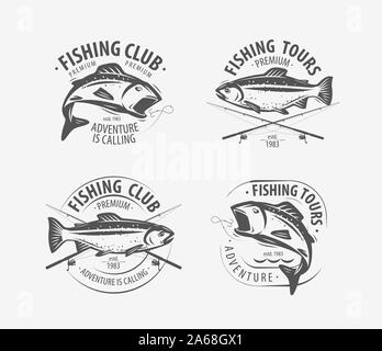 Set di etichette per la pesca. Logo o emblema della pesca. Illustrazione vettoriale Illustrazione Vettoriale