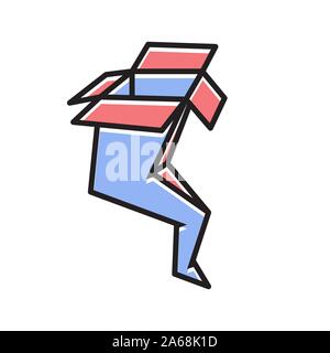 La scatola di cartone che il tornado sollevato. Concetto di logo per una consegna veloce company o di logistica Illustrazione Vettoriale