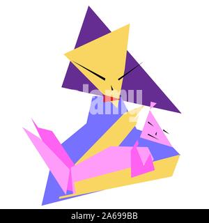 Illustrazione Vettoriale di donna e bambino nello stile cubisme o pop art. Illustrazione Vettoriale