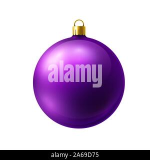 Violetta palla di Natale realizzata in vetro smerigliato isolati su sfondo bianco. ll Illustrazione Vettoriale
