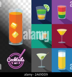 Serie di cocktail in vetri trasparenti Illustrazione Vettoriale