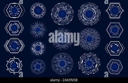 Impostare HUD elementi del cerchio per la tecnologia moderna interfaccia futuristico - Illustrazione Vettore Illustrazione Vettoriale