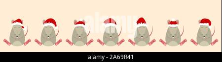 Ratti Santa Claus in cappelli. Divertenti personaggi di Natale - Illustrazione Vettore Illustrazione Vettoriale