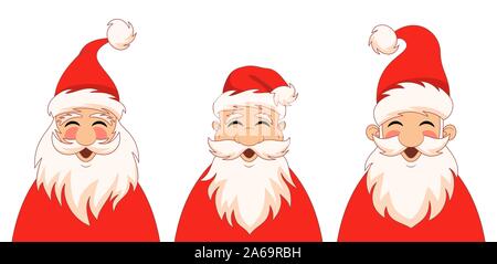 Impostare Funny Santa Claus caratteri. Cartoni animati di natale - Illustrazione Vettore Illustrazione Vettoriale