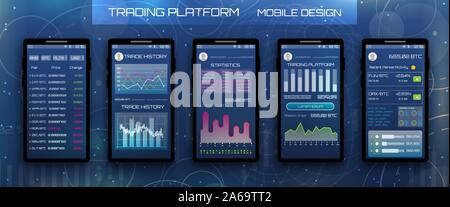 Online le statistiche e i dati di analisi e di piattaforma mobile di domanda di lavoro, Trading - Illustrazione Vettore Illustrazione Vettoriale