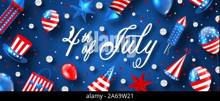 American tradizionale Banner per USA Independence Day celebrazione. Cartoline di auguri per il 4 ° luglio - Illustrazione Vettore Illustrazione Vettoriale