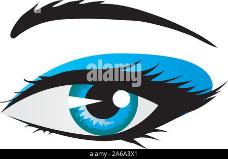 Illustrazione della bella blu splendente donna occhio su sfondo bianco. Illustrazione Vettoriale