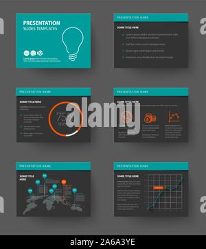 Template vettoriale di presentazione di diapositive con grafici e tabelle - teal e versione rossa Illustrazione Vettoriale