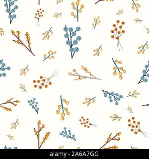 In autunno la natura del Ringraziamento dello sfondo. Blu arancio giallo bruno abstract doodle bacche vettore seamless pattern. Caduta floreali ripetendo in background Illustrazione Vettoriale