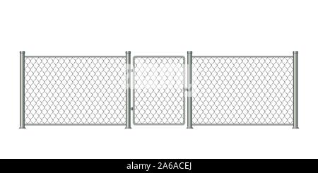 Metallo realistico catena collegamento recinto con gate isolato Illustrazione Vettoriale