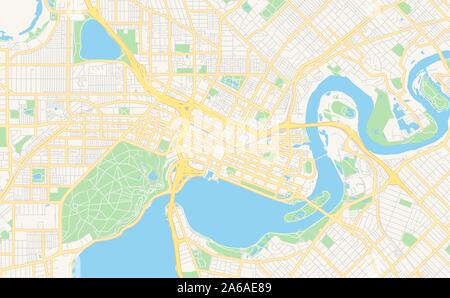 Versione stampabile cartina stradale di Perth, Stato Western Australia, Australia. Mappa modello per uso aziendale. Illustrazione Vettoriale