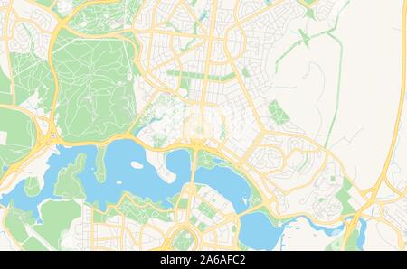 Versione stampabile cartina stradale di Canberra-Queanbeyan, membro di Australian Capital Territory, Nuovo Galles del Sud, Australia. Mappa modello per uso aziendale. Illustrazione Vettoriale