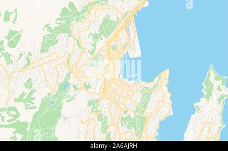 Versione stampabile cartina stradale di Wellington, Nuova Zelanda. Mappa modello per uso aziendale. Illustrazione Vettoriale