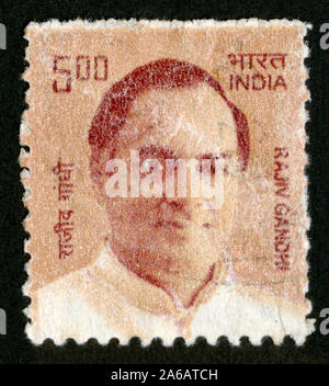 Stampa del timbro in India,Rajiv Gandhi Foto Stock