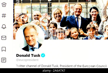 Pagina su Twitter (ott 2019) Donald Tusk, Presidente del Consiglio europeo Foto Stock