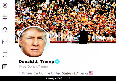 Pagina su Twitter (ott 2019) Donald Trump J Foto Stock